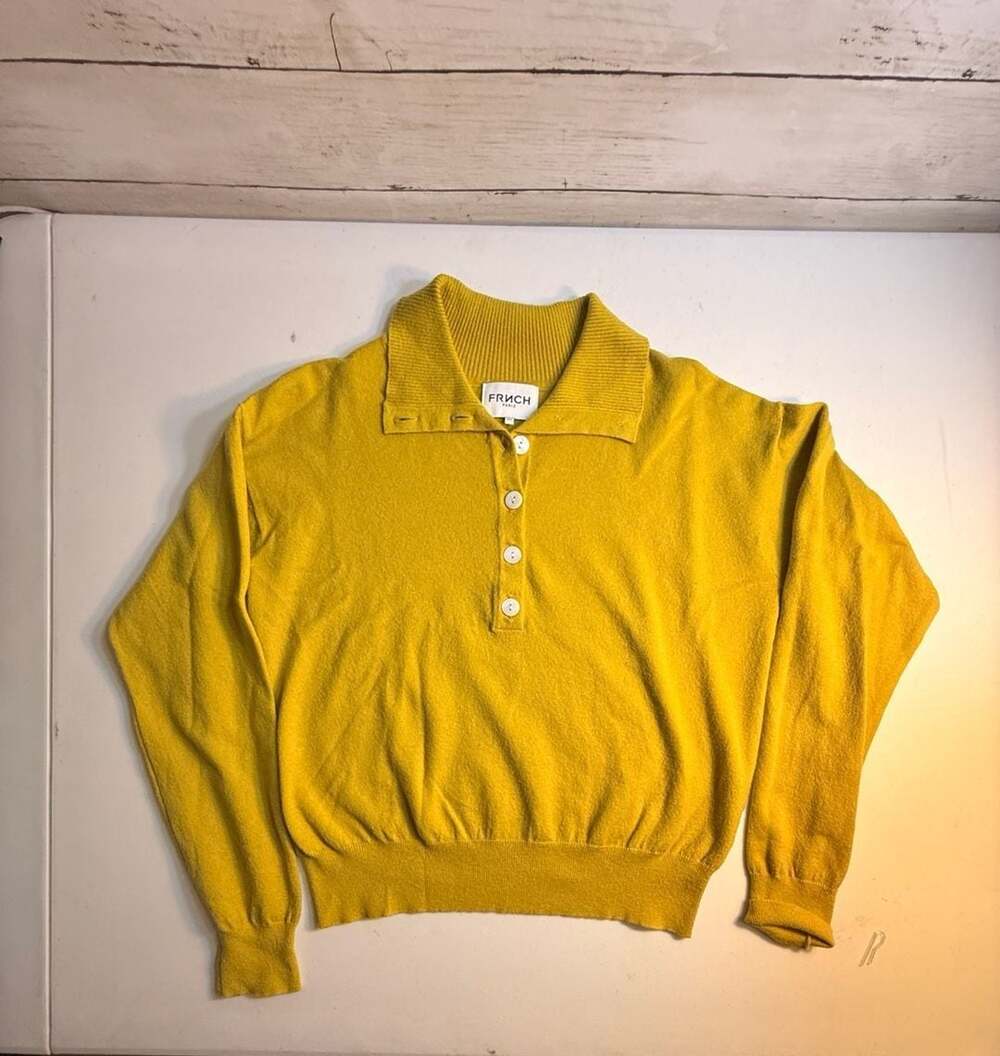 FRNCH Paris Womens Mustard Yellow Knit Polo Sweater Long Sleeve XXS